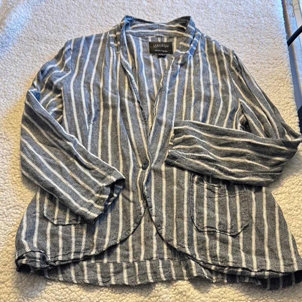 Sanctuary Black and White Striped Cardigan Linen Blend